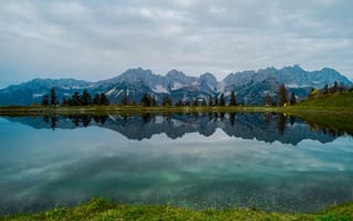 Картинка горы, озеро, природа, отражение, пейзаж, небо, лес