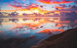 Картинка закат, море, небо, отражение, облака, пейзаж, природа, спокойствие