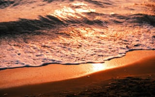 Картинка море, закат, пляж, волны, песок, природа, отдых