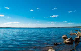 Картинка река, небо, вода, камни, пейзаж, природа, облака