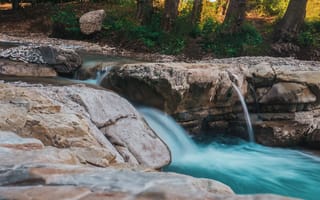 Картинка река, водопад, природа, камни, лес, пейзаж, поток