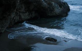 Картинка море, пляж, скалы, волны, природа, пейзаж, темный