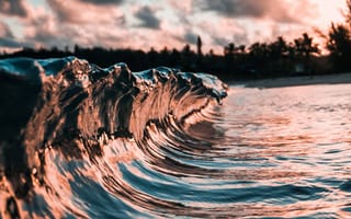 Картинка волны, океан, природа, закат, пейзаж, море, водная поверхность