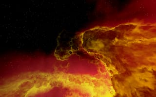 Картинка космос, галактика, облака, звезды, небо, красный, желтый, космический