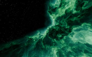 Картинка космос, галактика, облака, звезды, небо, зеленый, фантазия, космический, арт, вселенной