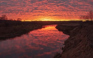 Картинка закат, река, природа, облака, пейзаж, отражение, осень