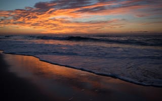 Картинка закат, море, пляж, волны, небо, отражение, природа, пейзаж