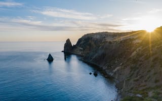 Картинка море, скалы, закат, природа, пейзаж, отдых, побережье