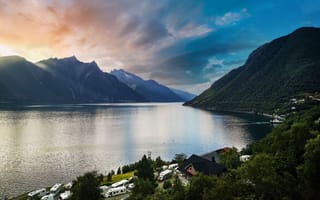 Картинка озеро, горы, природа, закат, кемпинг, пейзаж, отдых