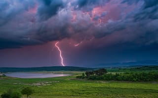 Картинка гром, молния, небо, пейзаж, дождь, природа, горы