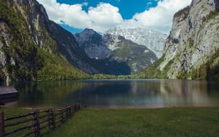 Картинка горы, озеро, природа, пейзаж, лес, небо, облака, отражение, лето, пейзажный