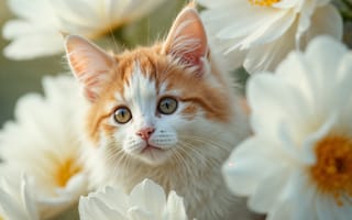 Картинка кот, цветы, питомец, природа, мягкий, милый, животное