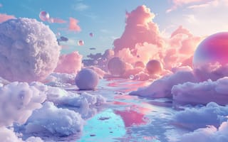 Картинка облака, сфера, пейзаж, небо, розовый, рефлексия, фантазия, природа, свет, мир