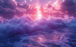 Картинка море, закат, волны, облака, пейзаж, природа, свет, океан, красота, спокойствие
