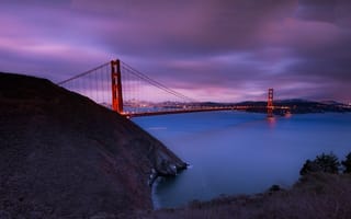 Обои мост, мосты, мост Золотые Ворота, Золотые Ворота, Сан Франциско, Калифорния, США, закат, заход, вечер, ночь, темнота