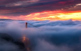 Картинка мост, мосты, мост Золотые Ворота, Золотые Ворота, Сан Франциско, Калифорния, США, закат, заход, вечер, облака, туча, облако, тучи, небо