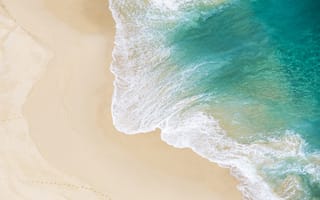 Картинка океан, море, вода, природа, волна, пляж, песок, песчаный, голубой, бирюзовый, сверху, c воздуха, аэросъемка, с дрона