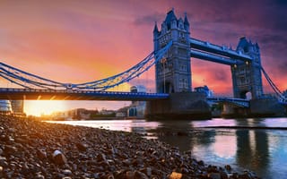 Картинка мост, мосты, Тауэрский мост, Тауэр-бридж, Лондонский мост, Лондон, Великобритания, Англия, закат, заход, вечер