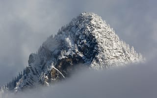 Картинка горы, гора, природа, пейзаж, снег, белый, зима, туман, дымка