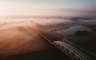 Картинка мост, мосты, архитектура, утро, рассвет, туман, дымка