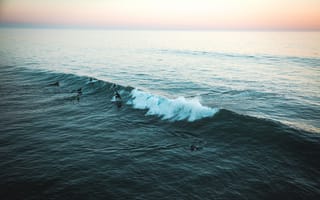 Картинка океан, море, вода, природа, волна, серфинг, вечер, закат, заход