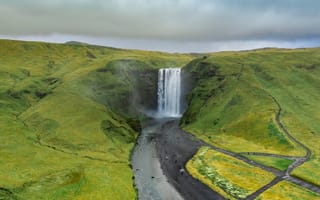 Картинка природа, Скоугафосс, водопад, скала, утес, Скоугау, Исландия