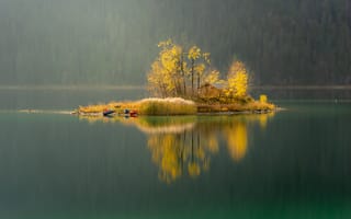 Картинка осень, осенние, время года, сезоны, сезонные, дерево, отражение, вода, озеро, пруд, пейзаж, природа