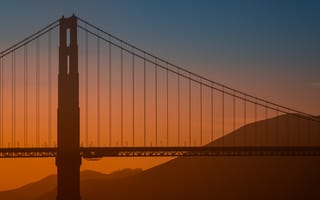 Картинка мост, мосты, мост Золотые Ворота, Золотые Ворота, Сан Франциско, Калифорния, США, подвесной мост, силуэт, закат, заход, вечер