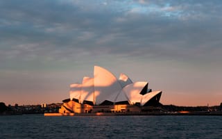 Картинка города, здания, дома, город, Сиднейский оперный театр, Сиднейский театр, театр, Сидней, Австралия, вечер