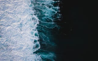 Картинка океан, море, вода, природа, волна, брызги, всплеск, сверху, c воздуха, аэросъемка, съемка с дрона