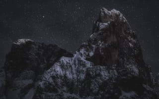 Картинка горы, гора, природа, скала, снег, белый, зима, ночь, звезды, звезда