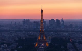 Картинка города, здания, дома, город, Эйфелева башня, башня, Париж, Франция, вечер, закат, заход