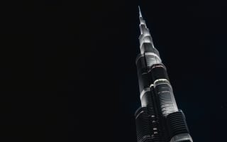 Картинка архитектура, Бурдж-Халифа, Дубайская башня, башня, здание, высокий, небоскреб, современный, Дубай, черно-белый, черный, монохром, монохромный, темный, ночь, зданиe, огни, подсветка, вечер, сумерки