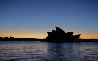 Картинка города, здания, дома, город, городской, Сиднейский оперный театр, Сиднейский театр, театр, Сидней, Австралия, силуэт, вечер, закат, заход