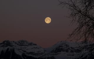 Картинка горы, гора, природа, пейзаж, зима, ночь, луна