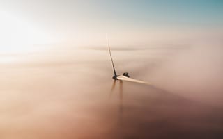 Картинка ветряная мельница, турбина, закат, Восход солнца, облако, облачно, туман, утро