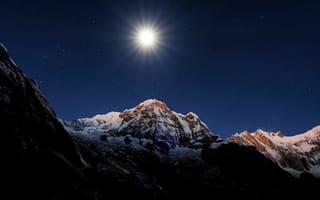 Картинка горы, гора, природа, Аннапурна, Гималаи, ночь, звезды, звезда, свечение