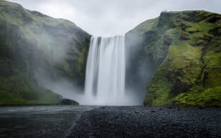 Картинка природа, Скоугафосс, водопад, скала, утес, Скоугау, Исландия