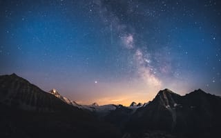 Картинка горы, гора, природа, Альпы, ночь, астрофотография, звезда, звезды, Млечный Путь