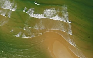 Картинка океан, море, вода, природа, волна, берег, побережье, песок, песчаный, сверху, c воздуха, аэросъемка, съемка с дрона