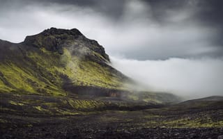 Картинка горы, гора, природа, Исландия, туман, дымка, облачно, облачный, облака, тучи, облако, небо