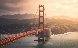 Картинка мост, мосты, мост Золотые Ворота, Золотые Ворота, Сан Франциско, Калифорния, США, вечер, закат, заход