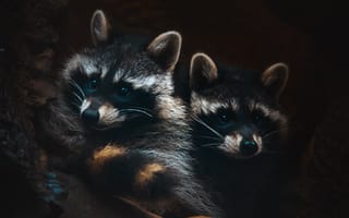 Картинка животные, природа, енот, полосатый, животное, пара, двое