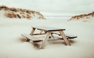 Картинка скамейка, Таблица, древесина, деревянный, пляж, песок, Сэнди, океан, тершеллинг