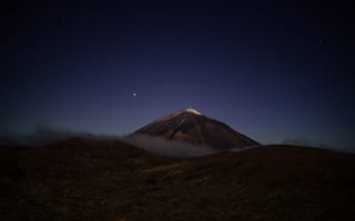 Картинка гора, тейде, вулкан, холм, ночь, вечер, Сумерки, темно, Тенерифе, Испания