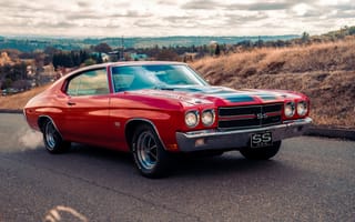 Картинка Chevrolet, Шевроле, Chevelle, машина, ретро, классика, ретро автомобили, машины, тачки, авто, автомобиль, транспорт, старый, винтаж, 1970, красный
