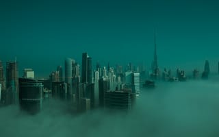 Картинка города, здания, дома, город, Дубай, ОАЭ, Объединенные Арабские Эмираты, облачно, облачный, облака, тучи, облако, небо, туман, дымка