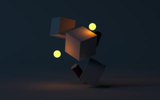 Картинка абстрактные, абстракция, геометрический, фигуры, фигура, 3д, 3d, рендеринг, дизайн, объем, куб, круг, свечение