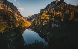 Картинка горы, гора, природа, пейзаж, скала, озеро, пруд, вода