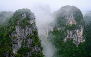 Картинка горы, гора, природа, скала, облачно, облачный, облака, туман, дымка, Краби, Таиланд